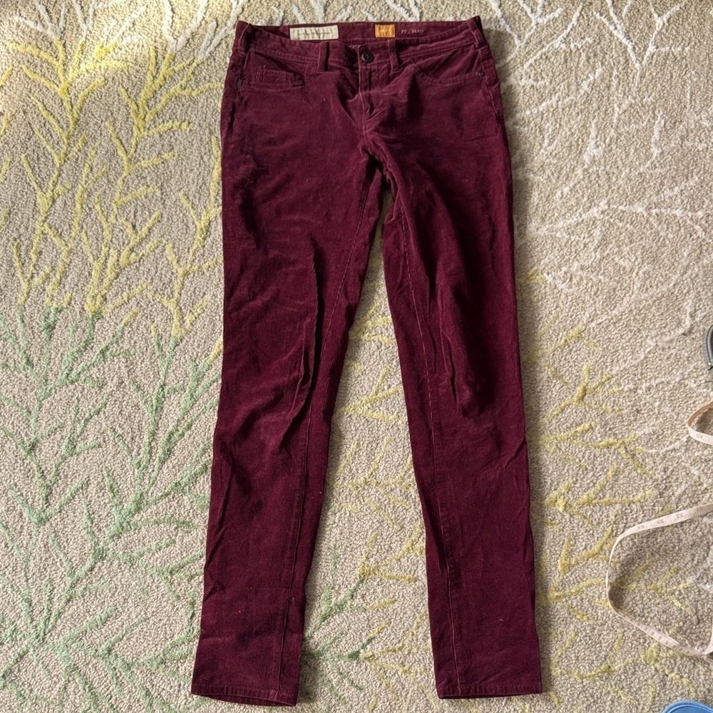 Pilcro Anthropologie Maroon Red Corduroy Pants Serif Skinny Stretch Size 27